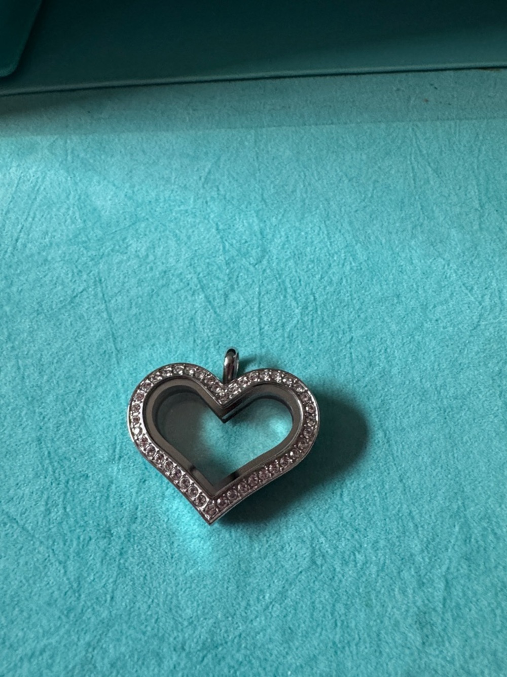 Origami Owl Silver Heart Locket Pendant with Clear Crystal Accents